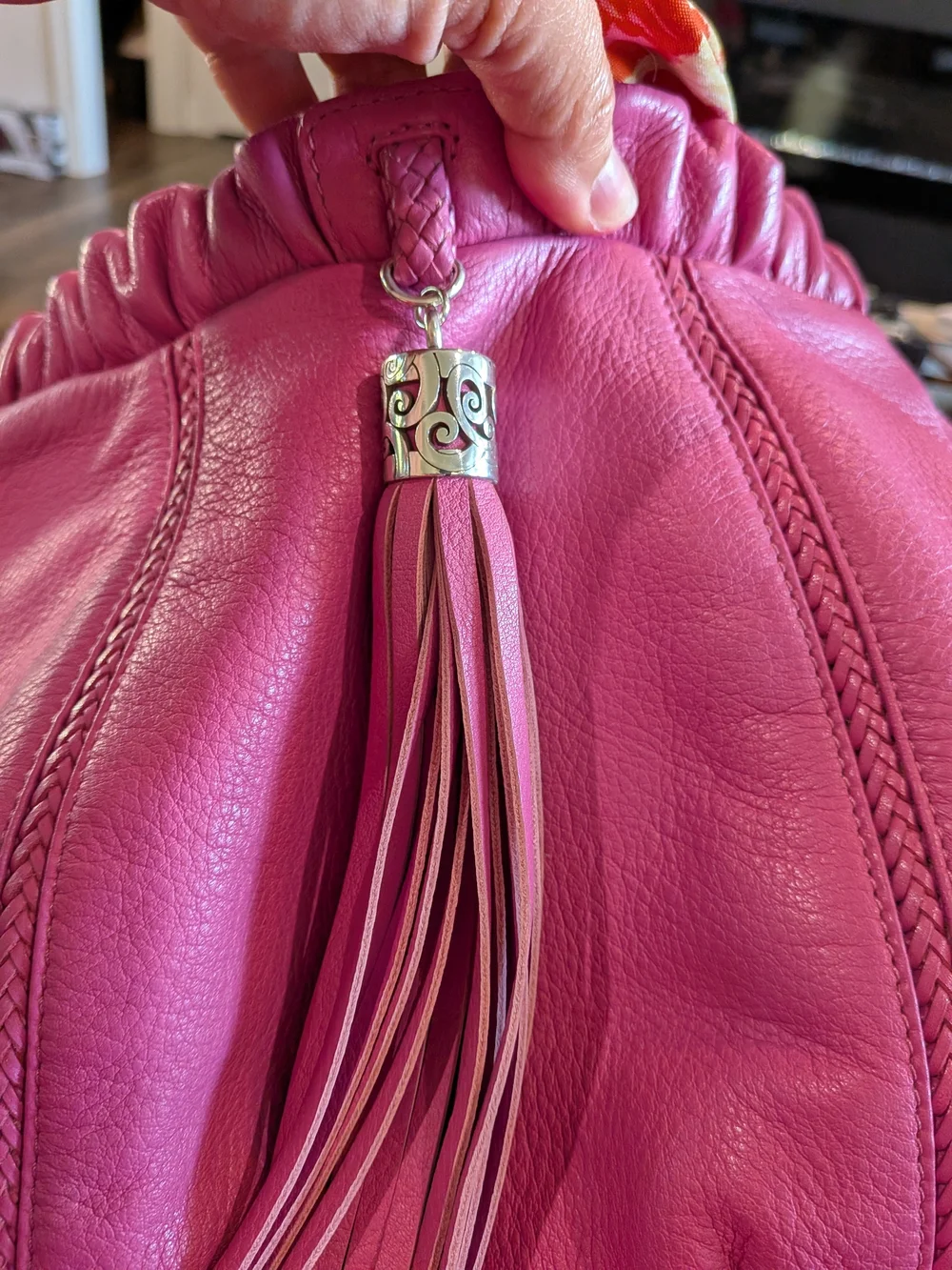 Brighton Pink Gathered Leather Hobo with Tassel 3 Way